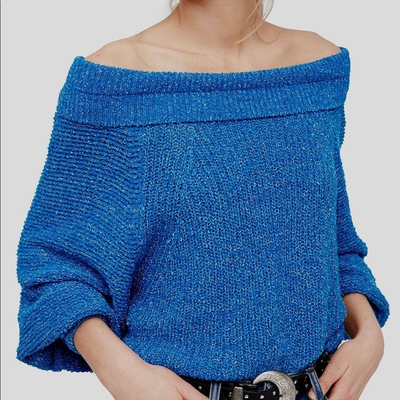 Free People Sweaters - Free People Edessa Blue Off The Shoulder Sweater M